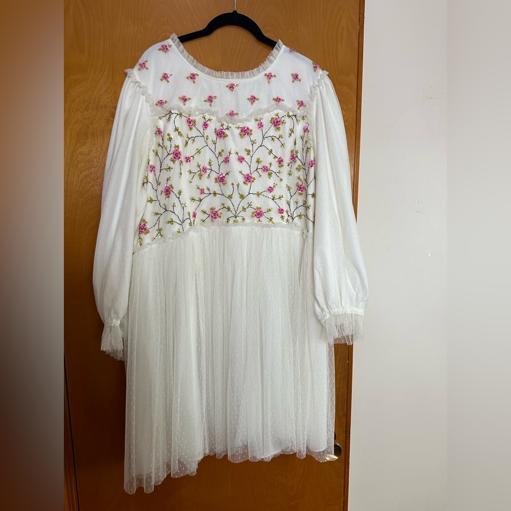 Ivy City Primrose dress: embroidered white tulle - 2x plus size